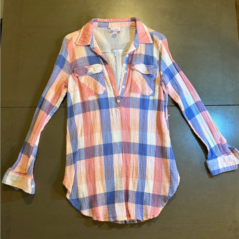 Isabel Maternity Gender Reveal Pink & Blue Plaid Medium Shirt